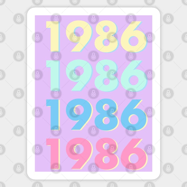 1986 Pastel Typography - Personalized Year Retro Nostalgic Art Print Sticker by thejamestaylor